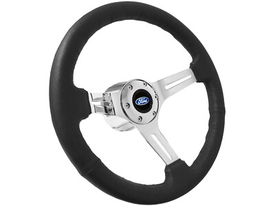 1968-91 Ford Passenger/Truck; VSW S6 Mahogany Finish Steering Wheel Chrome Kit With Classic Blue Oval Emblem
