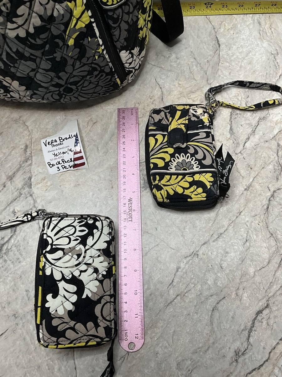 Vera Bradley Baroque Backpack, WRISTLET & WALLET LOT Black Yellow