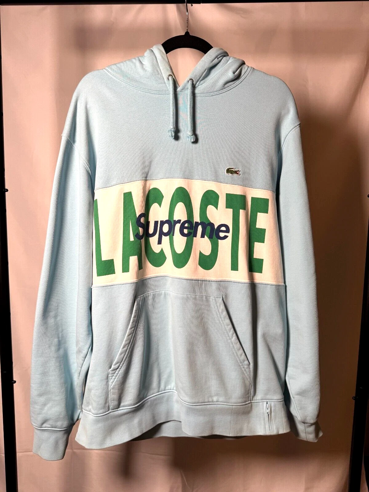 Sweat à capuche Supreme Lacoste Logo Panneau Bleu Clair Taille Medium FW19