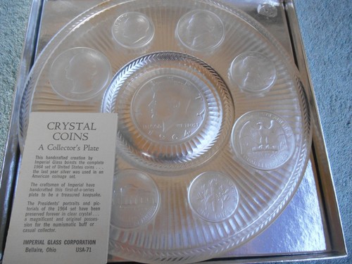 Imperial Glass Corporation Handcrafted Crystal Coins 1964 Series 9" Plate + Box. - Picture 2 of 15