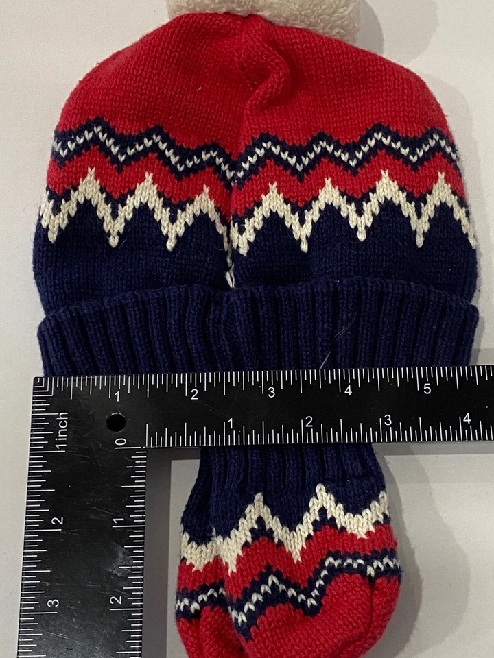 BABY GAP Kids 0-6 Months Girl Boy Cotton Red Navy Knit Beanie Mitten Set - Image 4 of 4