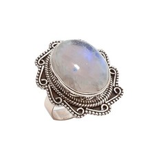 Anello fatto a mano argento sterling 925 grande pietra di luna arcobaleno gioielli moda