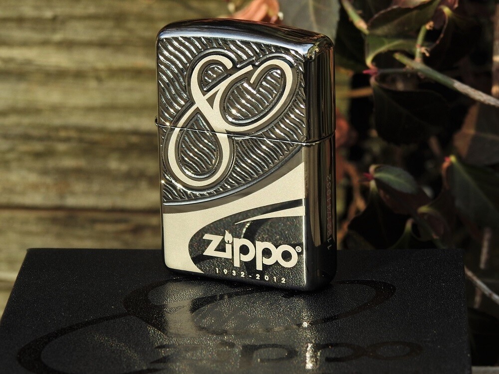 Zippo Lighter - 80th Anniversary Edition - Black Chrome Zippo Lighter - 80th Anniversary Edition - Black Chrome