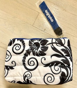 Estee lauder puff stiched makeup bag NEW 9” Black White Blue