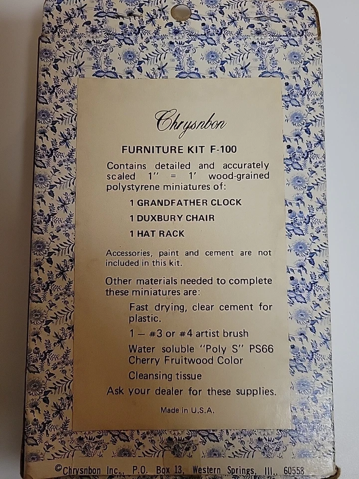 Kit modelo cadeira relógio avô miniatura casa de bonecas Chrysnbon vintage F-100 - Imagem 2 de 2