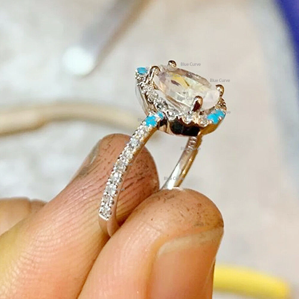White gold turquoise online engagement rings
