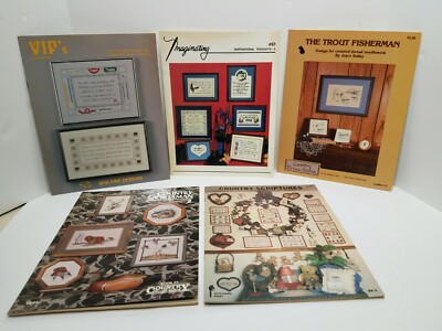 Vintage Lot Of 5 Cross-Stitch Pattern Designs Books Leaflets 1980's Sportsman 