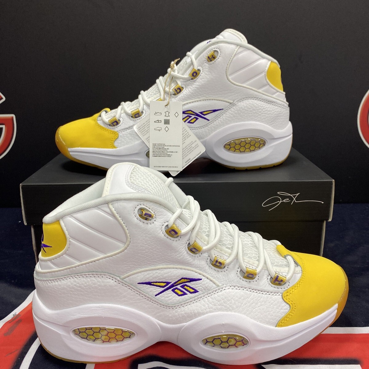 New 2023 Reebok Question Mid Yellow Toe Lakers Kobe FX4278 New 2023 Reebok Question Mid Yellow Toe Lakers Kobe FX4278