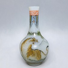 4.3 Inch Chinese Colored Old Beijing Glaze Hand Painted Tiger Statue Vase Bottle