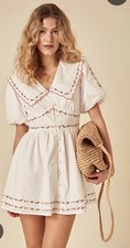 Caroline Constas NWT White Floral Embroidered Puff Sleeve Mini Dress Sz 6 Pocket