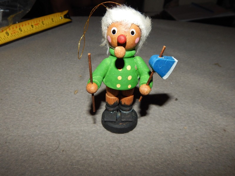 Vintage Wood Nut Cracker Style Ornament With Pipe & Ax Estate Find