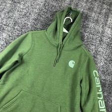 Carhartt Hoodie Kids 8-10 Green Fleece Pullover Relaxed Fit Logo TS0288-W