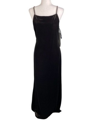 Vintage 90s Y2K Roberta Chocolate Brown Velvet Maxi Slip Dress Size Medium Fairy