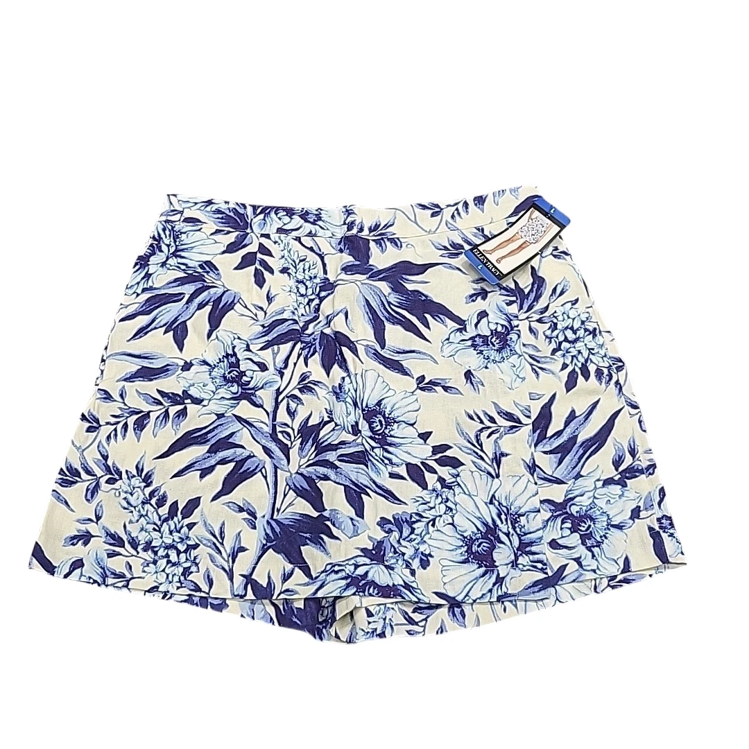 Ellen Tracy Womens Printed Linen Viscose Skort Large Size Blue Skirt w Shorts