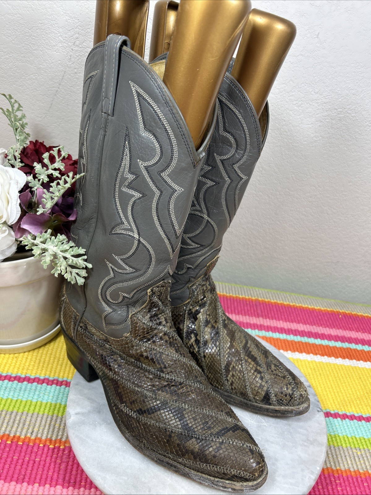 Dan Post Python Snakeskin Gray Leather Western Co… - image 1