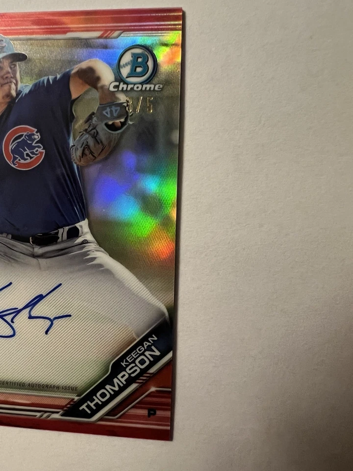 Keegan Thompson 2019 Bowman Chrome Red Refractor Auto /5 Chicago Cubs NM-MT - Image 4 of 4
