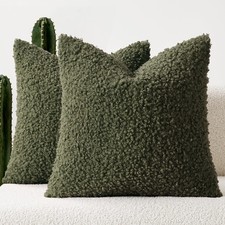 Faux Fur Throw Pillow Covers 20x20 Inch Set of 2 Boucle Neutral Decorative Sh...