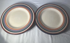 Tabletops Unlimited Havana Dinner Plates 11” Set of 2 Hand Painted Striped