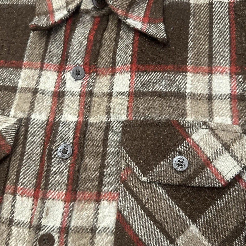 Vintage Haband Plaid Wool Shirt Button Up Size Medium Double Pocket Brown - Image 4 of 4