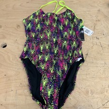 TYR Durafast One Women Waikiki Cutoutfit Yellow/purple Swimsuit SZ 36 New
