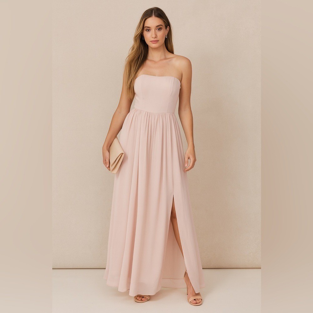 Birdy Grey August Strapless Chiffon Maxi Dress Champagne Bridesmaid XS