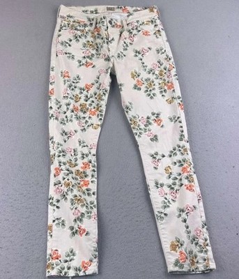 C Of H Thompson Jeans Women Medium Ivory Floral Skinny Leg Mid Rise