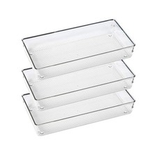 3 Pack Large Clear Plastic Drawer Organizer Tray Cutlery Utensil Makeups Draw