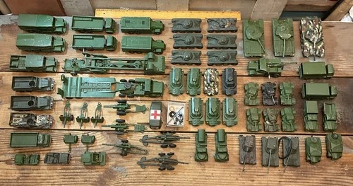 Lot Of 51 Vintage Dinky Toys, Army Trucks & Tanks, Different Sizes, As Found