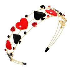 Halloween Headbands for Women Red Poker Card Headbands Multi Layer Queen Hearts
