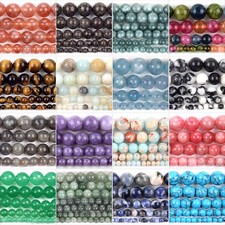 Natural Stone Round Beads 4-10mm Lava Amazonite Amethyst Strand Spacer Findings
