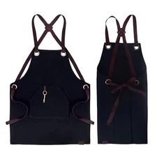 Chef Aprons for Men BBQ Apron - Work Apron for Men Black. Cotton Canvas. 