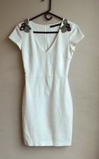Zara Trafaluc Women’s Dress Sz XS Off White Formal Mini ST1925 Beaded Patches