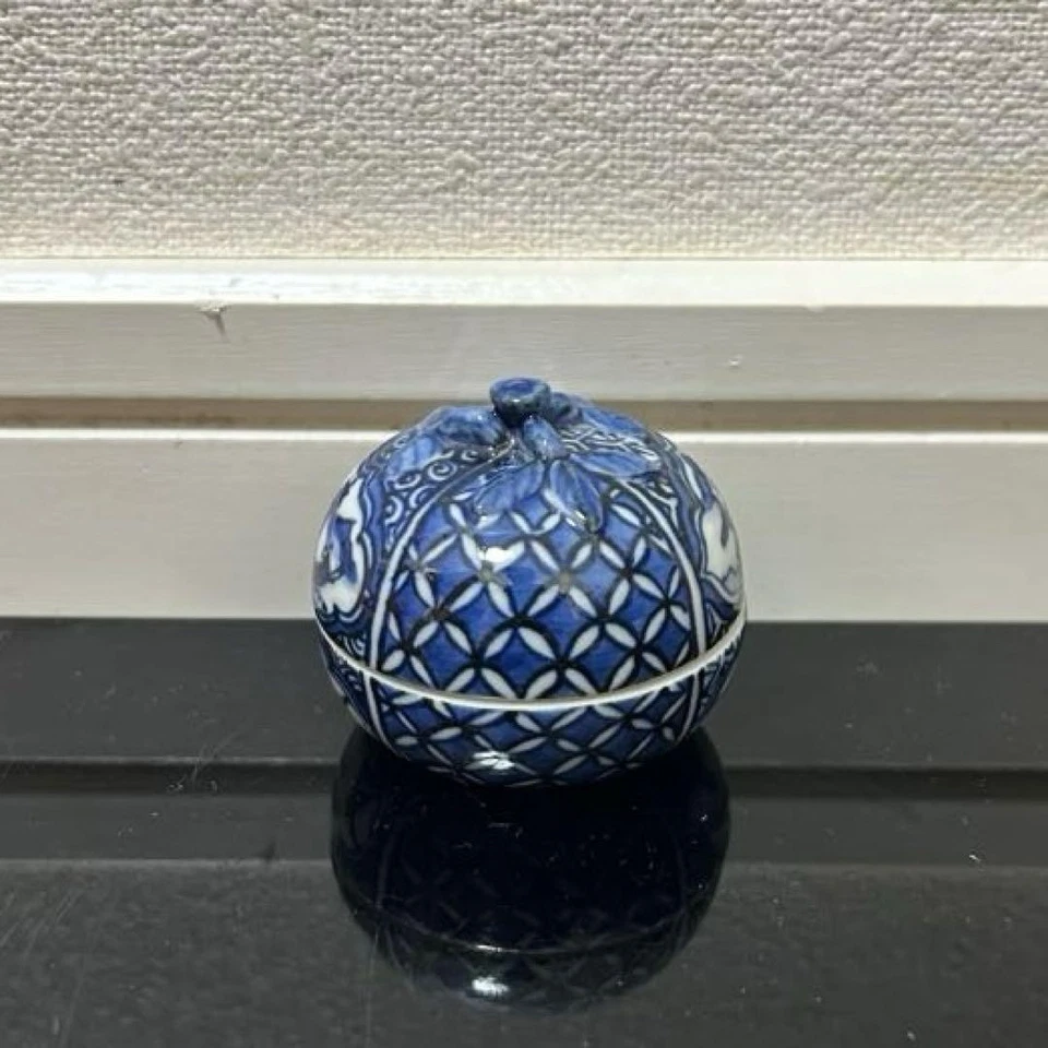 Contenedor de incienso Shonzui Mikan de Kotouge Tanzan japonés Kogo azul Foto 4 de 4