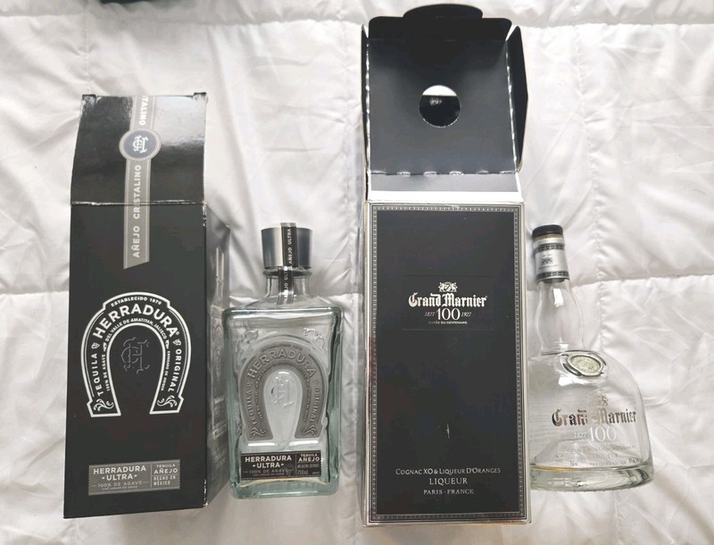Lot Of Two Empty Liquor Bottles Herradura Tequila & Grand Marnier Cognac