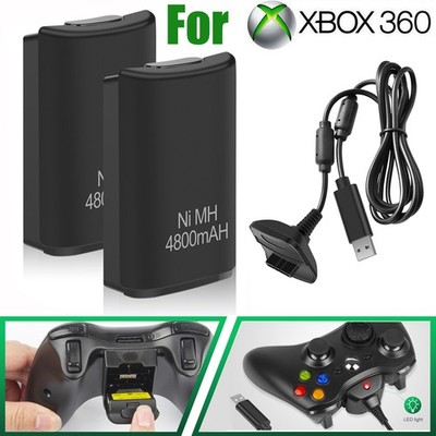 2pcs Rechargeable Battery Pack USB 4800mAh Charger Cable For XBox 360 Controller
