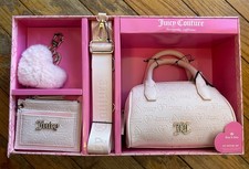 Juicy Couture 4 Piece Satchel Set - Wallet Bag Strap Keychain - Valentines Gift 