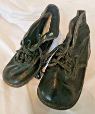 Antique Baby Shoes Boys Black w/Laces Star on Soles 5-3/8" Long Sole