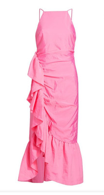 Cinq à Sept Neena Ruffle Midi Dress Flamingo Pink Size 0
