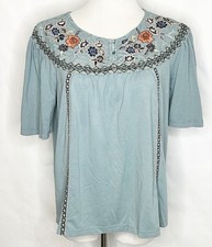 Sundance Embroidered Floral Lace Top Boho Peasant Short Sleeve M Cotton Summer