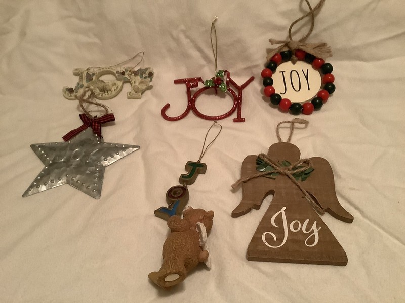 Joy Christmas ornaments - from pet-free, smoke-free home