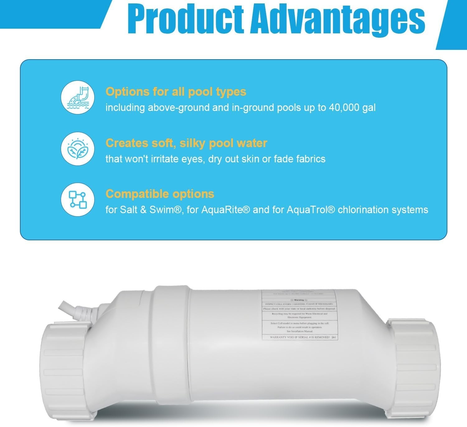 Salt Cell Water Pool Chlorinator System Replacement Fits Hayward Turbo Cell T15