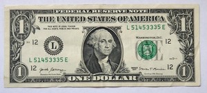 ERROR NOTE, $1 Bill,  Upper Serial Number  Is Offset, L51453335E