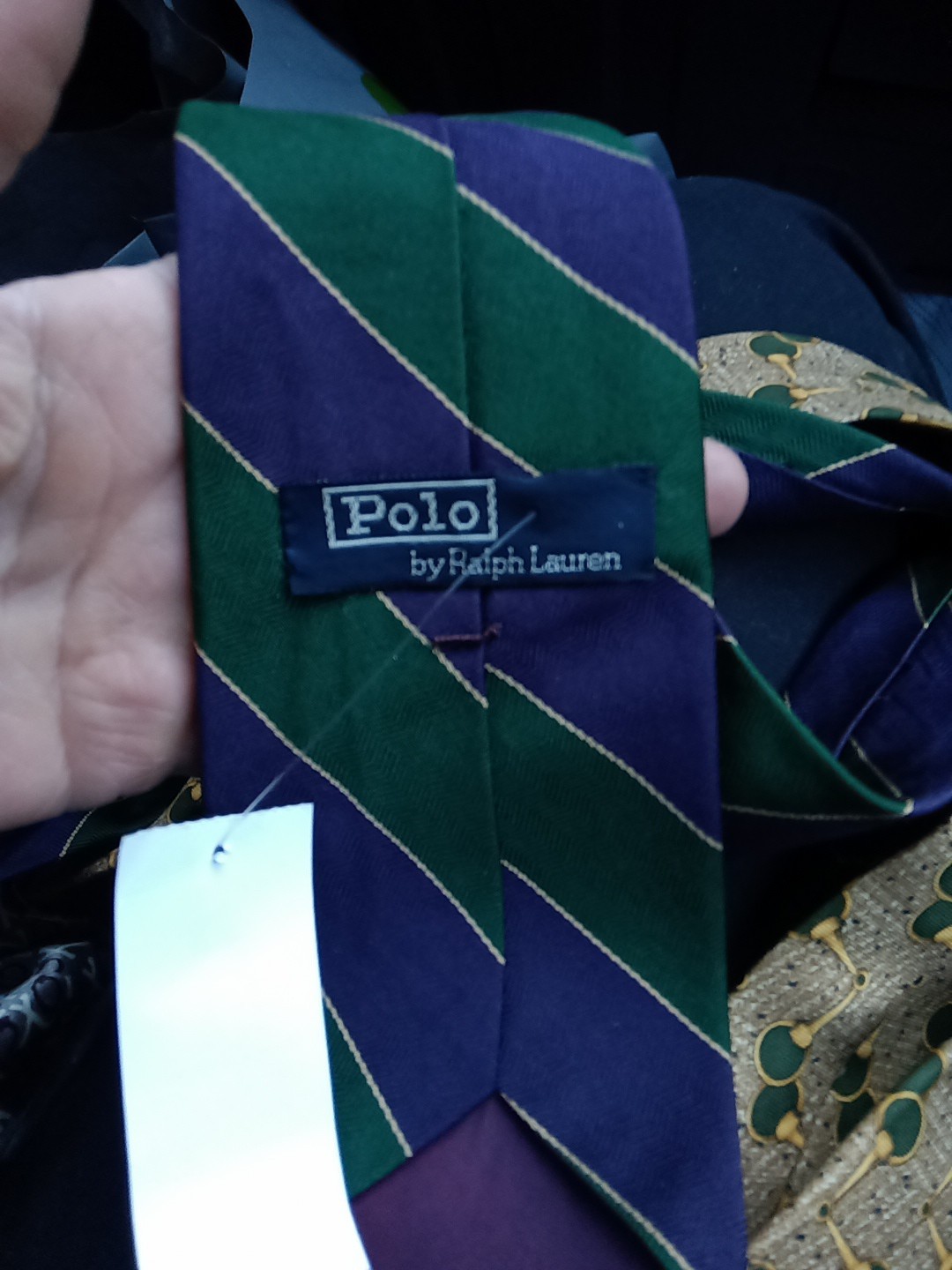 Polo Ralph Lauren 100% Silk Tie Purple Green Yellow Stripe USA Repp Weave 
