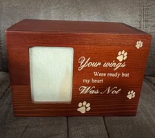 Brown Urn for Dogs Cats Ashes Memorial Photo Small- Lock Sliding Top