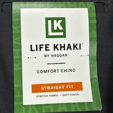 Haggar Life Khaki Pants Chinos Mens 34X30 Black Comfort Stretch Straight Fit NEW