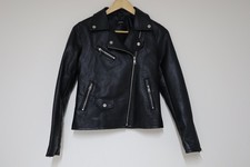 TU Womens Size 8 Faux Leather Black Biker Style Jacket Zip Up Pockets