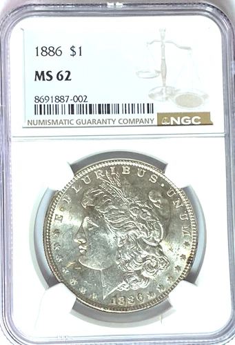 1886 $1 Morgan Silver One Dollar MS62 Philadelphia BU