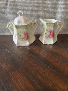 Greiner and Herda German Porcelain Sugar Bowl and Cream Pitcher