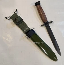US WWII Knife/Bayont Reproduction Leather Handle f Carbine + M8 Style Scabbard