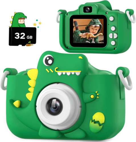 Appareil photo dinosaure enfants selfie caméra vidéo numérique pour tout-petits cadeau d'anniversaire - Photo 1/13